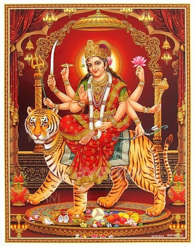 Durga, mother godess of universe. Fortunate to do Durga japa infront of Durga statue.